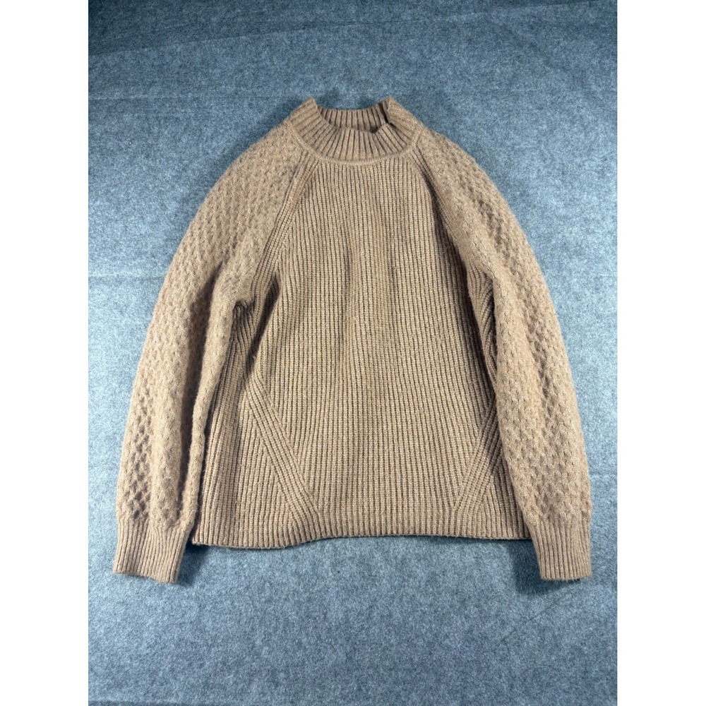 Calvin Klein Women L G Camel Mock Neck Ribbed‎ Knit Sweater Textured Sleeves